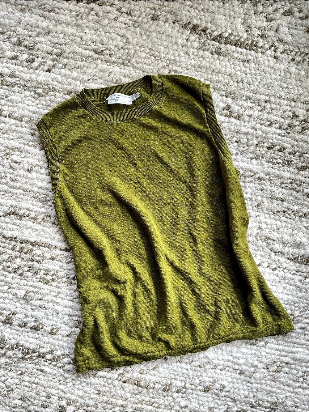 La Contemporaire Chartreuse Green Sleeveless Linen Knit Tank